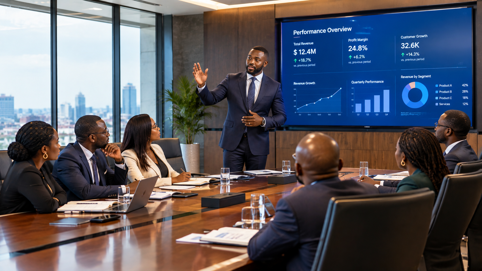 Corporate professionals in a formal business setting